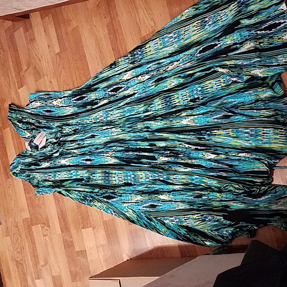 PHILOSOPHY DRESS MAXI SLEEVELESS TURQUOISE BLUE 1X - Picture 4 of 8